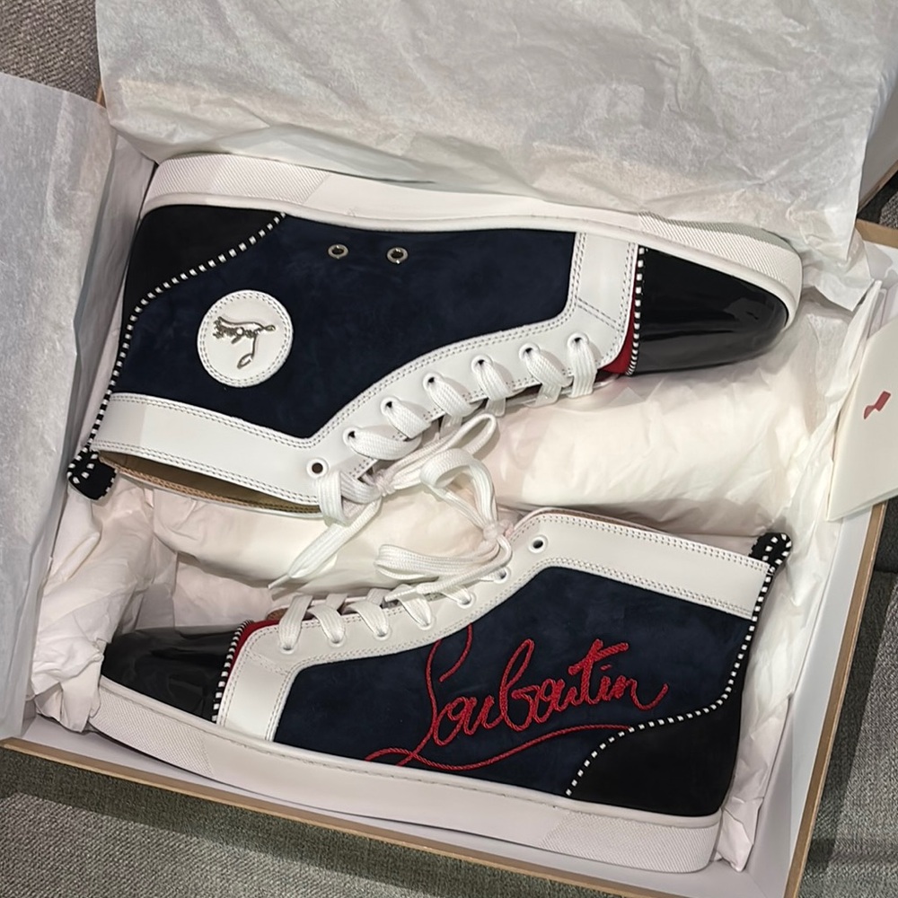 Limited Ed. Christian Louboutin Men's Navy High-Top Sneakers - EU 45.5/US 11.5